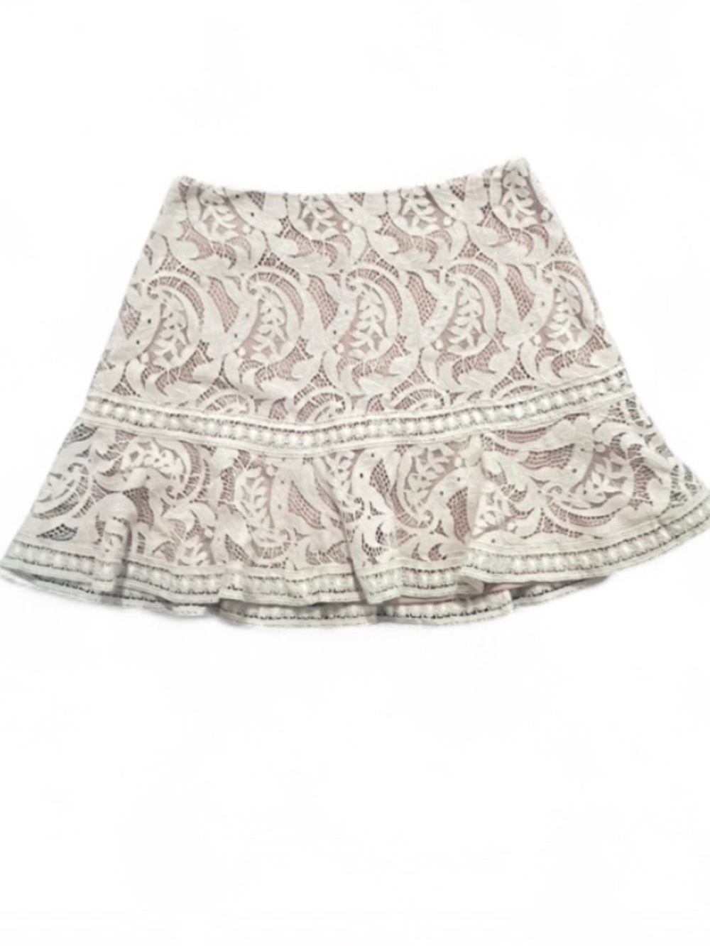 She & Sky Ivory Lace Tiered Flounce Mini Skirt Medium